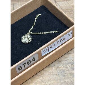 Spartina Gold Tone Paw Print Pendant Necklace With Crystal Accents